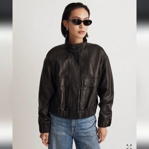 Women's black leather bomber jacket